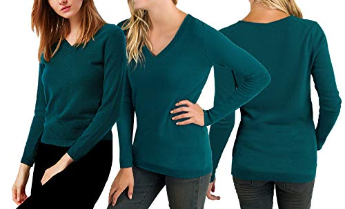 Lisa International Women's Soft 100% Cashmere Pullover V-Neck Sweater (S, Green)