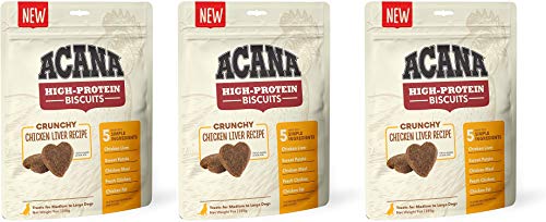 ACANA 3 Pack of Crunchy Chicken Liver High-Protein Biscuits, 9 Ounces Each, for Medium to Large Dogs