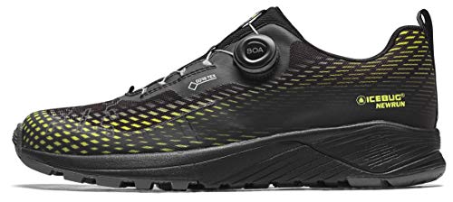 Icebug Mens NewRun BUGrip GTX Trail Running Shoe with Carbide Studded Traction Sole, Black/Poison, 10