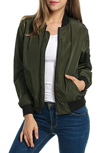 Zeagoo Womens Jacket Bomber Jackets Lightweight with Pockets Zip Up Quilted Casual Coat Outwear(Army green Large)