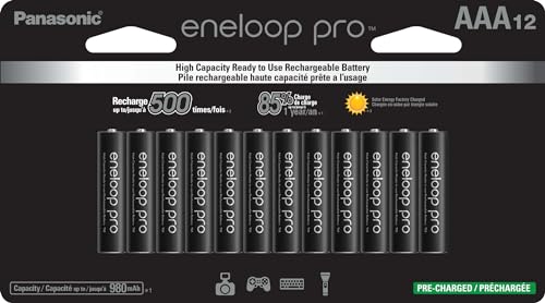Panasonic BK-4HCCA12FA eneloop pro AAA High Capacity Ni-MH Pre-Charged Rechargeable Batteries, 12-Battery Pack