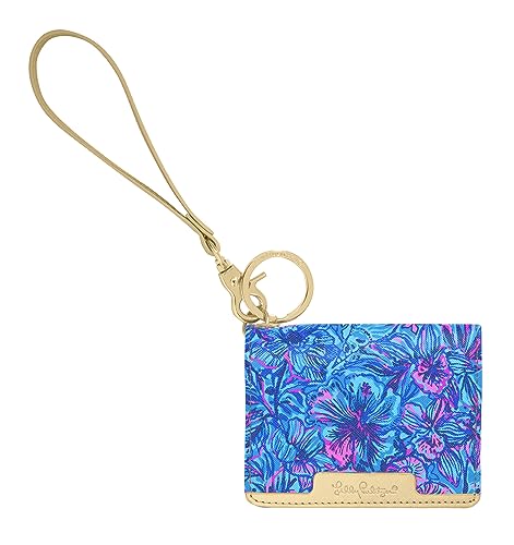 Lilly Pulitzer Vegan Leather Snap ID Card Case, Cute Keychain Wallet, Slim Credit Card Holder with Wristlet Strap (Shells n Bells)