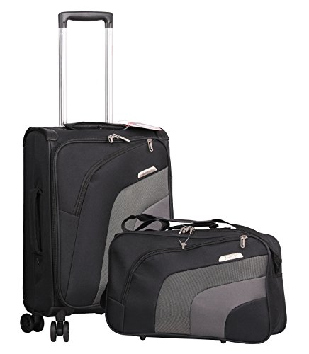 Aerolite 21” Carry On Ultra Lightweight Spinner Suitcase & Flight Bag Under Seat Shoulder Bag Set (Black)