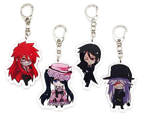 EBTY DREAMS Inc. - Set of 4 Butler Kuroshitsuji Acrylic Keychain Ciel Phantomhive, Sebastian Michaelis, Grell Sutcliff, Undertaker