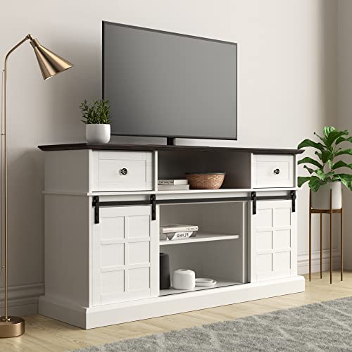 LGHM TV Stand for 65 inch TV, White Entertainment Center, Farmhouse TV Stands with Sliding Barn Door, Tall TV Console and Ideal Media Storage with Flip Drawers for Living Room