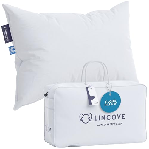 Lincove Cloud Natural Canadian White Down Luxury Sleeping Pillow - 625 Fill Power, 500 Thread Count Cotton Shell, Made in Canada, Standard - Soft, 1 Pack