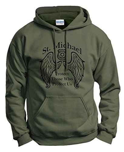 ThisWear Police Officer Gift St. Michael Patron Saint Shield Hoodie Sweatshirt Large MlGrn Military Green
