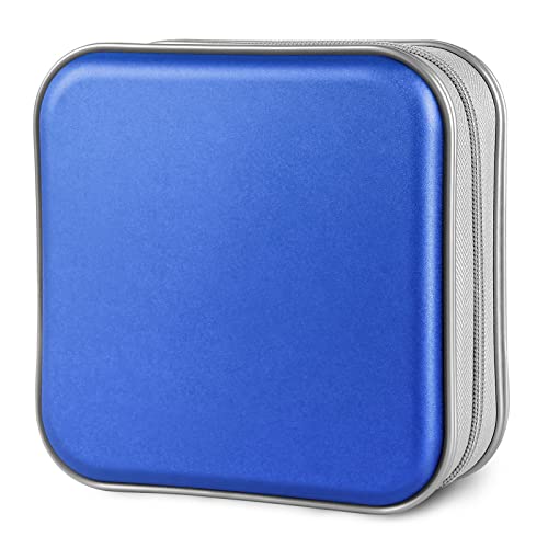 Siveit CD Case, 40 Capacity CD/DVD Case Holders Wallet Hard Plastic DVD Disc Cases Storage Binder for Car Home Office Travel (Blue)