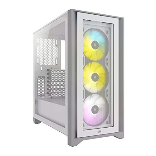 CORSAIR iCUE 4000X RGB Tempered Glass Mid-Tower ATX PC Case - 3X SP120 RGB Elite Fans - iCUE Lighting Node CORE Controller - High Airflow - White