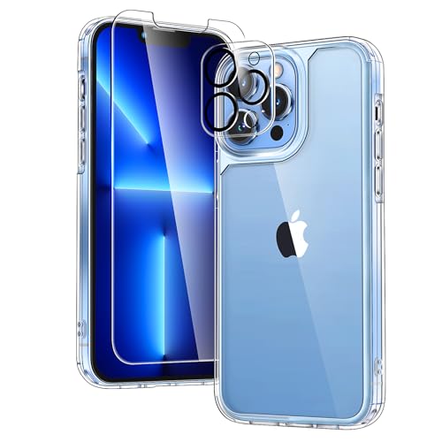 TAURI 5 in 1 for iPhone 13 Pro Case Crystal Clear, [Not-Yellowing] [Military Grade Protection] Slim Shockproof Phone Lanyard Case for iPhone 13 Pro, 6.1 inch