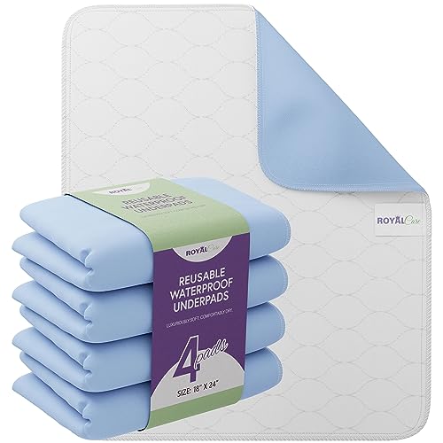Incontinence Bed Pads - Reusable Waterproof Underpad Chair, Sofa and Mattress Protectors - Highly Absorbent, Machine Washable - for Children, Pets and Seniors (18x24 (Pack of 4), Blue)