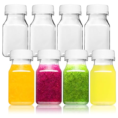 Norcalway 4 Oz Small Plastic Bottles for Liquids - Ginger Shot Bottles with Caps, Wellness Juice Shot - Freezer Safe, Leak Proof, Food Grade 4 Oz Bottles - 8 Pack