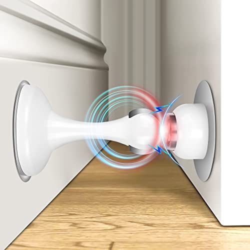 Crosize Magnetic Door Stoppers 2 Pack, Stainless Steel Door Stops for Wall and Floor Mounting, Door Holder Keep Door Open, No Drilling Door Stop with 3D Adhesive Tapes, White