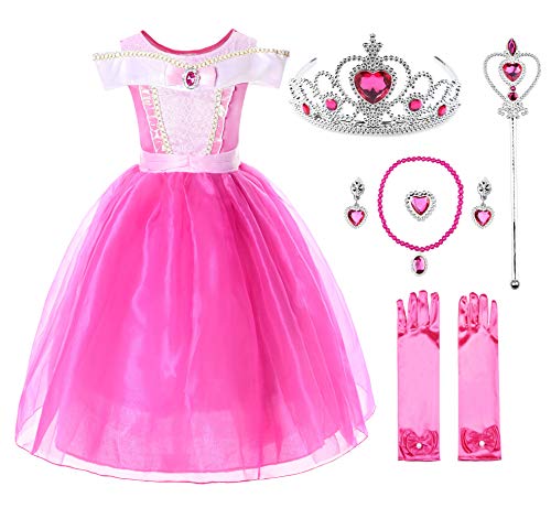 JerrisApparel Girls Princess Costume Dress Pageants Party Fancy Dress (Pink with Accessories, 6)