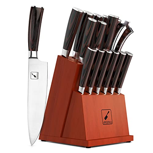 imarku Knife Set, 16-Piece Premium Kitchen Knife Set, Ultra Sharp Japanese Stainless Steel Knife Set with Block and Knife Sharpener, All-in-one Practical Knives Set for Kitchen, Christmas Gifts