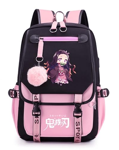 17' Nezuko Backpack Tanjiro Anime Bag Laptop Backpacks Daypack for Women Men (Nezuko-Pink)
