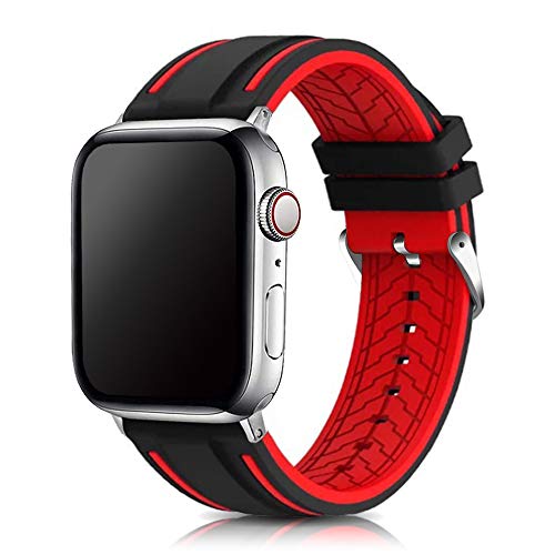 Compatible with Apple Watch Bands 38mm 42mm 40mm 44mm Silicone Divers Model Replacement Rubber Sport Watch Strap for iWatch Series 5 4 3 2 1 Bicolor for Men and Women (Red, 42mm/44mm)