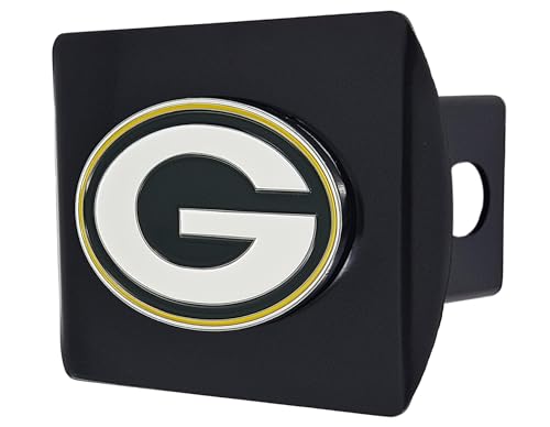 Green Bay Packers NFL Black Metal Hitch Cover with 3D Colored Team Logo by FANMATS - Unique Round Molded Design – Easy Installation on Truck, SUV, Car - Ideal Gift for Die Hard Football Fan