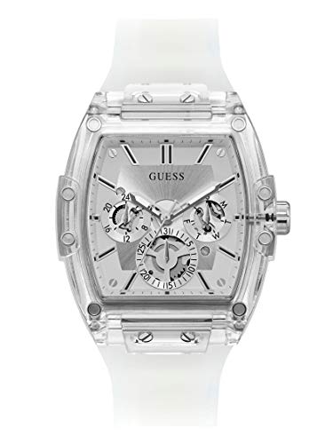 GUESS Men Stainless Steel Quartz Watch with Plastic Strap, White, 24 (Model: GW0203G1)