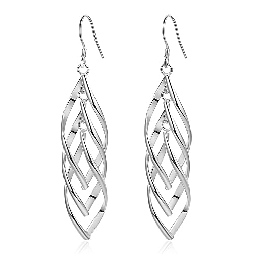 Sterling Silver Earrings Dangle Earrings Linear Drop Statement Earrings for Women (SILVER)