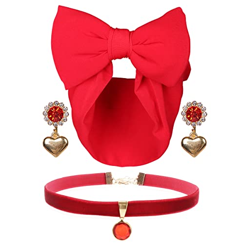 FantaLook Red Hair Band with Earrings and Choker Necklace for Halloween Cosplay Accessories for Girls