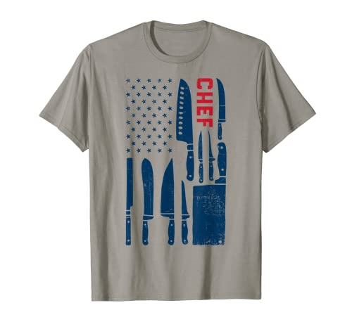 Chef American Flag Kitchen Butcher Knife Vintage 4th of July T-Shirt