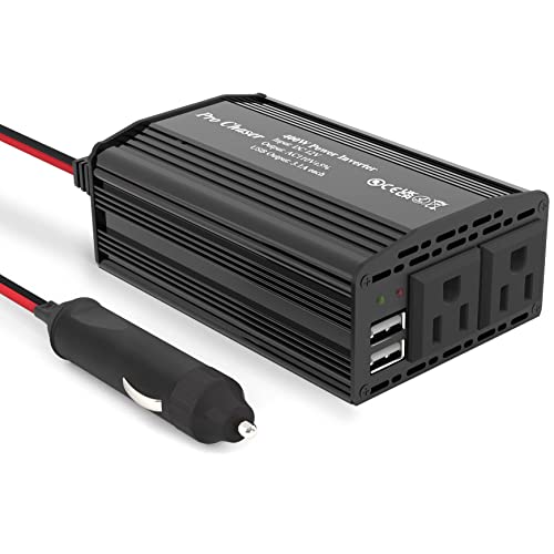 Pro Chaser 400W Power Inverter 12V DC to 110V AC Car Truck RV Inverter 6.2A Dual USB Charging Ports for Road Trips (Black)