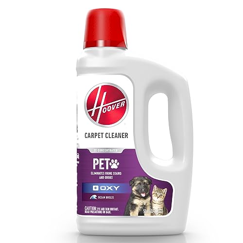 Hoover Oxy Pet Urine & Stain Eliminator Carpet Cleaning Shampoo, Concentrated Machine Cleaner Solution, 50oz Formula, AH31955, White