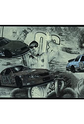 Concord Wallcoverings Wallpaper Border Motorsport Pattern Auto Racing for Home Office Living Room Social Room, Grey Black White, 9 Inches by 15 Feet CK062202B