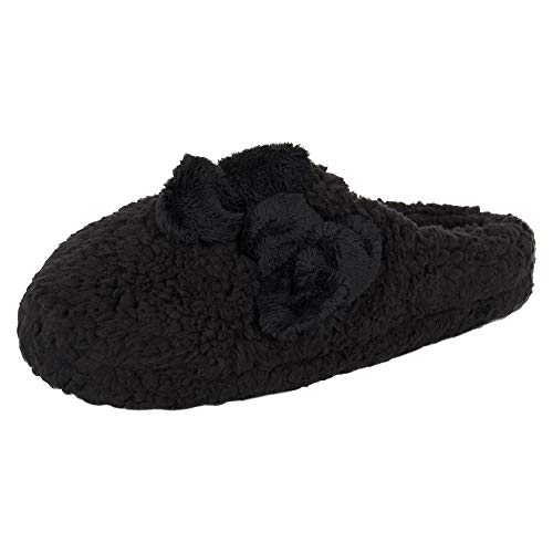 Jessica Simpson Women's Plush Marshmallow Slide on House Slipper Clog with Memory Foam, Black, X-Large