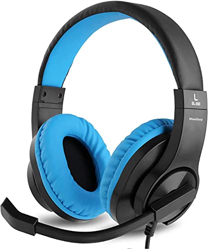 Meedasy Kids Adults Over-Ear Gaming Headphone for Xbox One, Nintendo Switch, Bass Surrounding Stereo, PS4 with Microphone and Volume Control for Laptop, PC, Wired Noise Isolation (Blue)