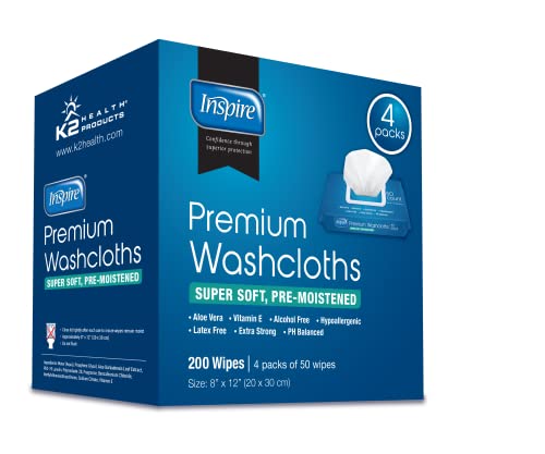 Inspire Adult Wet Wipes, Adult Wash Cloths, Adult Wipes for Incontinence & Cleansing for Elderly, 8'x12' (200 count)