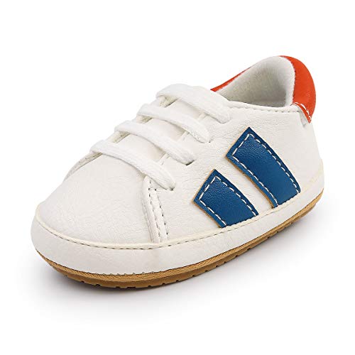 Enteer Baby Boys Girls Shoes Soft Rubber Sole Lace-up Sneakers Infant Crib Shoes for Toddler First Walkers White & Red US 5