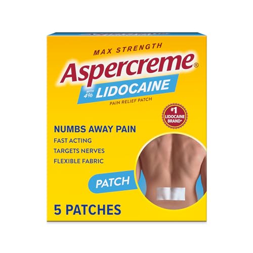 Aspercreme Max Strength Lidocaine Pain Relief Patch (5 Count) for Back Pain, Odor Free
