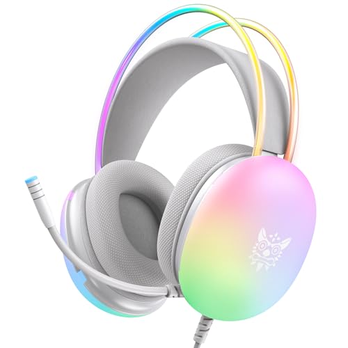 PC Gaming Headset with Microphone, Wired RGB Rainbow Gaming Headphones for PS4/PS5/MAC/XBOX/Laptop, 3.5mm Audio Over Ear Headphone with Lightweight, Stereo Surround, Auto-Adjust Headband, 50mm Drivers