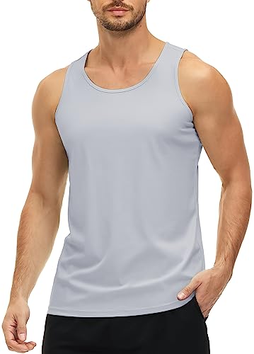 MAGCOMSEN Mens Tank Top for Summer Quick Dry Sun Protection Soft Workout Tank Bodybuilding Shirt Light Grey X-Large