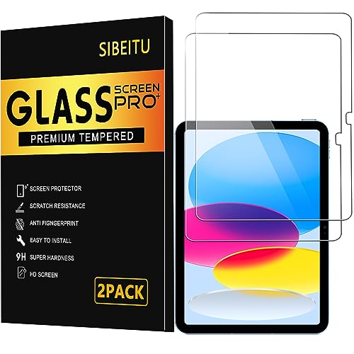 SIBEITU 2 Pack Screen Protector for iPad 10th Generation 10.9 Inch 2022, HD Clear 9H Hardness Tempered Glass Film Compatible with iPad 10 Gen, Scratch Resistent, Touch Sensitive, Bubbles Free