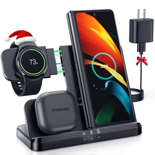 LK Samsung Wireless Charger 3 in 1 Samsung Charging Station Galaxy Watch Charger Compatible for Samsung S23 Ultra S22 S21 S20 Z Flip 5/4/3 Fold 5,Galaxy Watch 6 Classic/5/5 Pro/4/3 Galaxy Buds