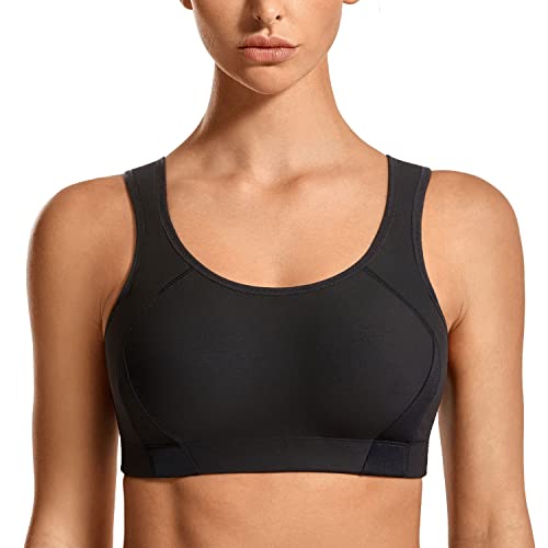 SYROKAN Full Coverage Sports Bras for Women High Impact Support Padded Bounce Control Wireless Plus Size Bras Black 36G