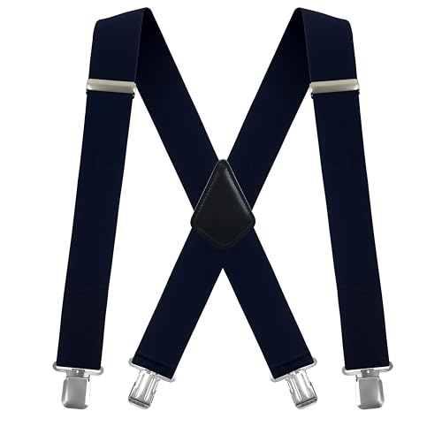 Moulen Men's X-Back 2 Inches Wide Heavy Duty Clips Adjustable Suspenders, Navy