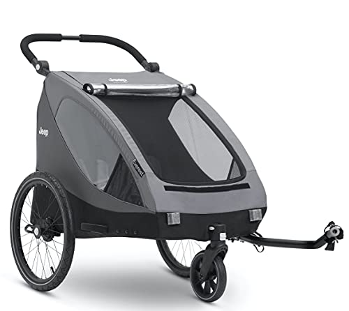 Jeep Everest 2-in-1 Child Bike Trailer and Stroller for 2 Kids by Delta Children, 2-Seater Lightweight Multisport Trailer with Converts to Jogging Stroller, Compact Fold for Travel and Storage, Grey