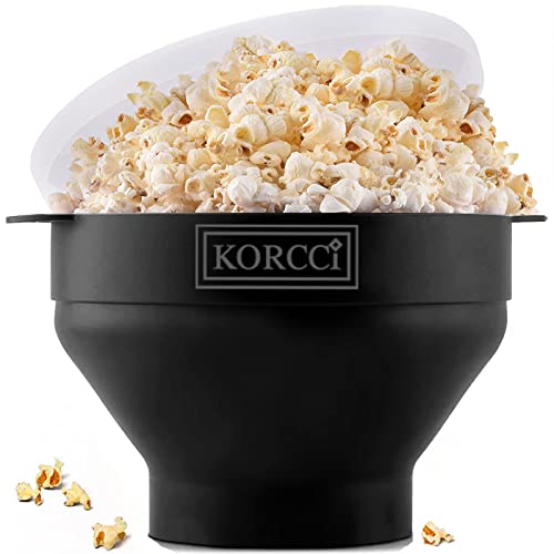 The Original Korcci Microwaveable Silicone Popcorn Popper, BPA Free Microwave Popcorn Popper, Collapsible Microwave Popcorn Maker Bowl, Dishwasher Safe - Black