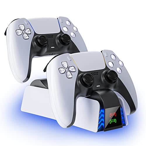 Fegliea Dual Charging Station for PS5, Fast Charging USB Type-C to A Adapter, Charges 2 Controllers in 2-3 Hours, LED Indicator, Over-current Protection, Compact Design, White