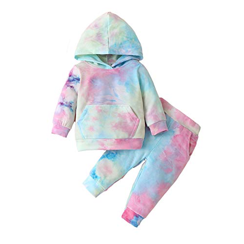 Newborn Infant Baby Girls Sweatshirts Tie Dye Sweatsuit Hoodies Tops Pants 2Pc Tracksuit Fall Winter Clothes Set (Green, 18-24 Months)