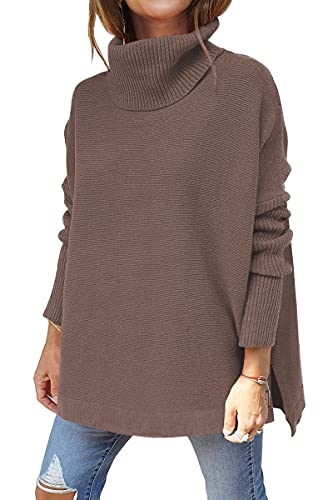 LILLUSORY Womens Tunic Tops Turtleneck Oversized Sweaters 2023 Long Sleeve Spilt Hem Tunic Pullover Sweater Knit Tops