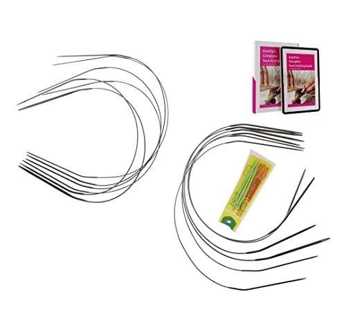 KnitPal Metal Circular Knitting Needles Set for Socks, Two Circulars Method, 12 Pcs in 6 Sizes, (Free Patterns), Ideal for Beginners & Expert Knitters, 16 Inches