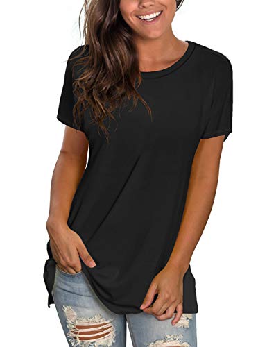 Tshirts for Women Short Sleeve Summer Tops 2024 Trendy Black Womens T Shirts Loose Fit XL