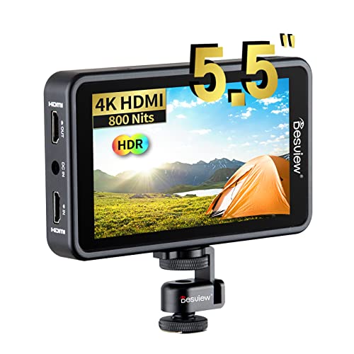 Desview R5II Camera Field Monitor 5.5 inch Touch Screen 800nits High Brightness Full HD IPS 178° View Angle with 3D Lut Waveform VectorScope Histogram Peaking Focus 4K HDMI Support 8V DC Output