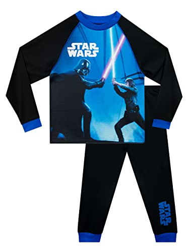 STAR WARS Pajamas | Long Sleeve Luke Skywalker vs Darth Vader Pajamas for Kids | Blue | 5 | Official Merchandise
