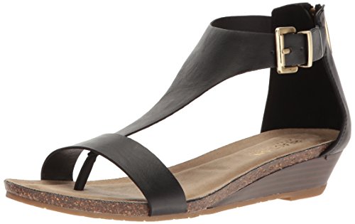Kenneth Cole REACTION Women's Great Gal T-Strap Wedge Sandal, Black, 7.5 M US